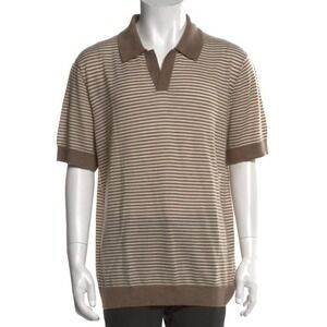 TODD SNYDER Striped Lightweight Cashmere Polo Shirt L Beige Brown New With Tags